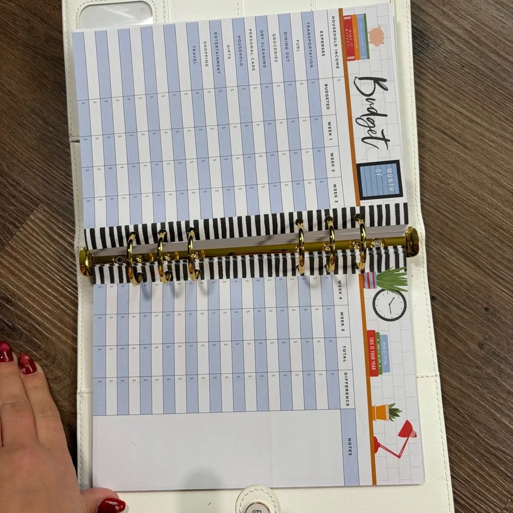 52 North White Vegan Leather 6-Ring Budget Planner Make Your Dreams Into Plans